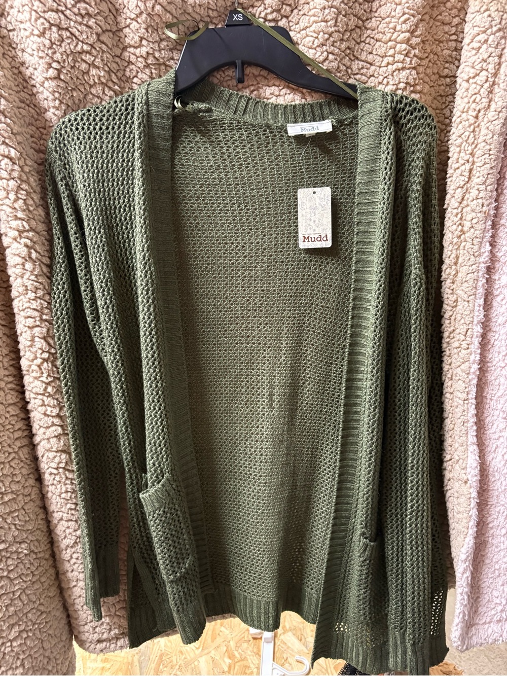 Mudd Olive Open-Front Knit Cardigan with Pockets